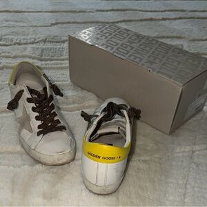Golden Goose White and Yellow Sneakers